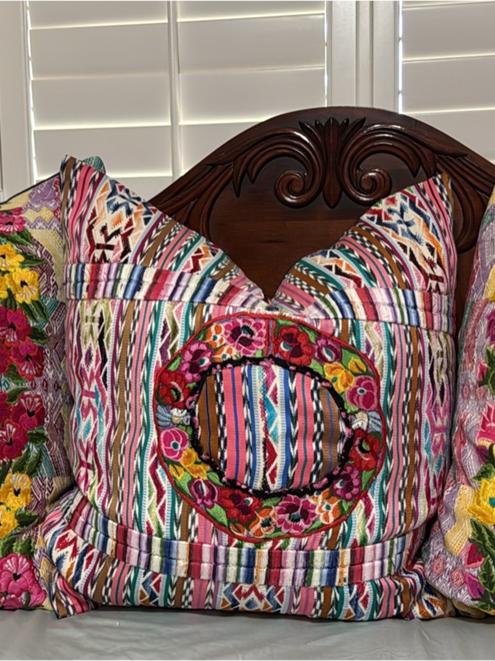 Trio of Vintage Guatemalan Huipil Euro Shams - Hand-Embroidered (Set of 3)